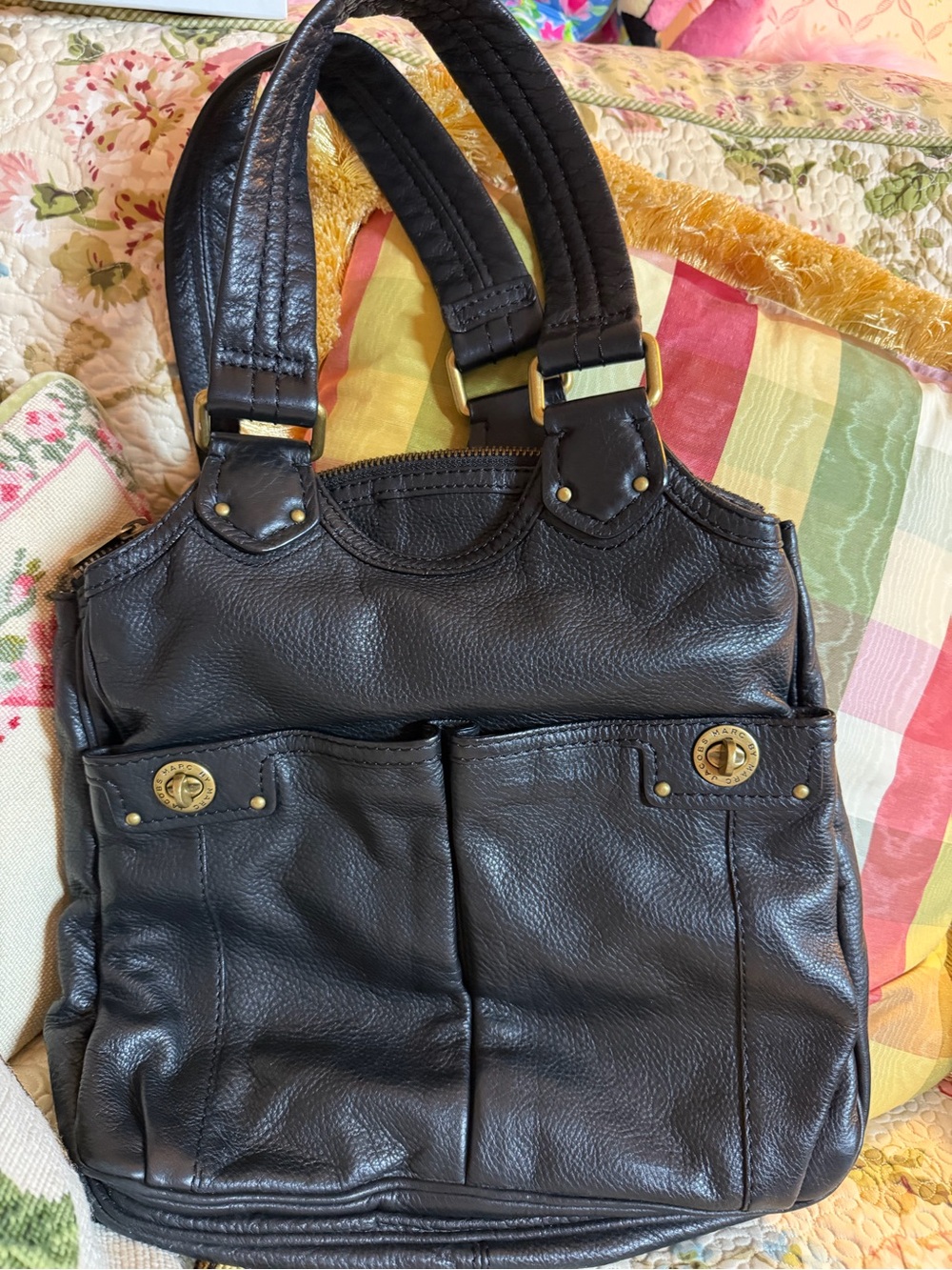Marc by Marc Jacobs 
Vintage pebbled leather black shoulder bag with pockets